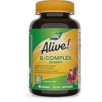 Nature's Way Alive! B-Complex Gummies, Cellular Energy Support*, 8 B-Vitamins, Vegetarian, Mango Flavored, 60 Gummies (Packaging May Vary)