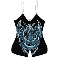 Blue Dragon Art Funny Slip Jumpsuits One Piece Romper for Women Sleeveless with Adjustable Strap Sexy Shorts