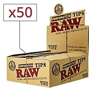 Raw Rolling Papers Perforated Wide Cotton Filter Tips Full Box Of 50 Packs