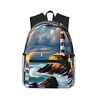 Lighthouse Diamond Paint Print Backpack For Women Men, Laptop Bookbag,Lightweight Casual Travel Daypack