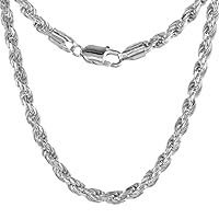 5mm Sterling Silver Rope Chain Necklaces & Bracelets for Men Diamond cut Nickel Free Italy 7-30 inch