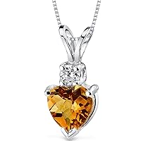 PEORA Solid 14K White Gold Citrine and Diamond Pendant for Women, Genuine Gemstone Birthstone, Heart Shape Solitaire, 6mm, 0.75 Carat total