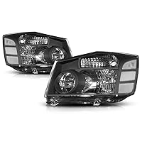 PM PERFORMOTOR 2Pcs Headlights Black Housing/Clear Corner Compatible with 04-15 Titan / 05-07 Armada, PMHL-NTIT-0415-OH-BC