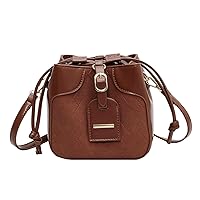 Oichy Bucket Bags for Women Drawstring Purse Small Leather Crossbody Purse Mini Shoulder Handbag Satchel Purses (Brown)