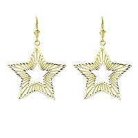 HANDMADE DESIGNER BOHO CHIC STAR STATEMENT EARRINGS IN YELLOW GOLD - Gold Purity:: 10K