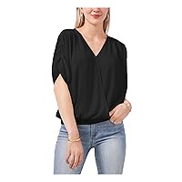 Vince Camuto Womens Black Pleated Tie V-Back Elasticized Waist Dolman Sleeve V Neck Top XXS