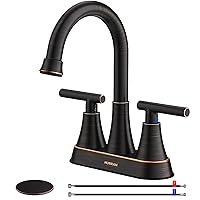 Bathroom Faucets for Sink 3 Hole, Hurran 4 inch Oil Rubbed Bronze Bathroom Sink Faucet with Pop-up Drain and Supply Hoses, Stainless Steel Lead-Free Centerset Faucets for Bathroom Sink Vanity RV