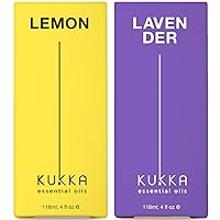 Lemon Essential Oil for Diffuser & Lavender Oil Essential Oil for Diffuser Set - 100% Natural Aromatherapy Grade Essential Oils Set - 2x4 fl oz - Kukka