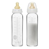 HEVEA Standard Neck Glass Baby Bottles - Medium Flow Anti Colic Baby Bottles (8 Ounce (Pack of 2))
