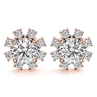 Solid Rose Gold Handmade Earring, Antique 3 TCW Round Cut Moissanite Earring, Cluster Set Diamond Earring for Women, Engagement/Birthday Gifts, Push/Screw Back, 10K/14K/18K