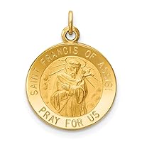 Saris and Things 14k Yellow Gold Solid Saint Francis of Assisi Medal Charm Pendant