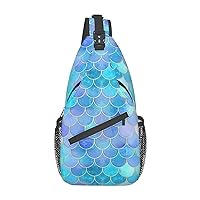 Durable Adjustable Outdoor Hiking Gold Mermaid Scale Print Cross Chest Bag Diagonally Single Shoulder Backpack