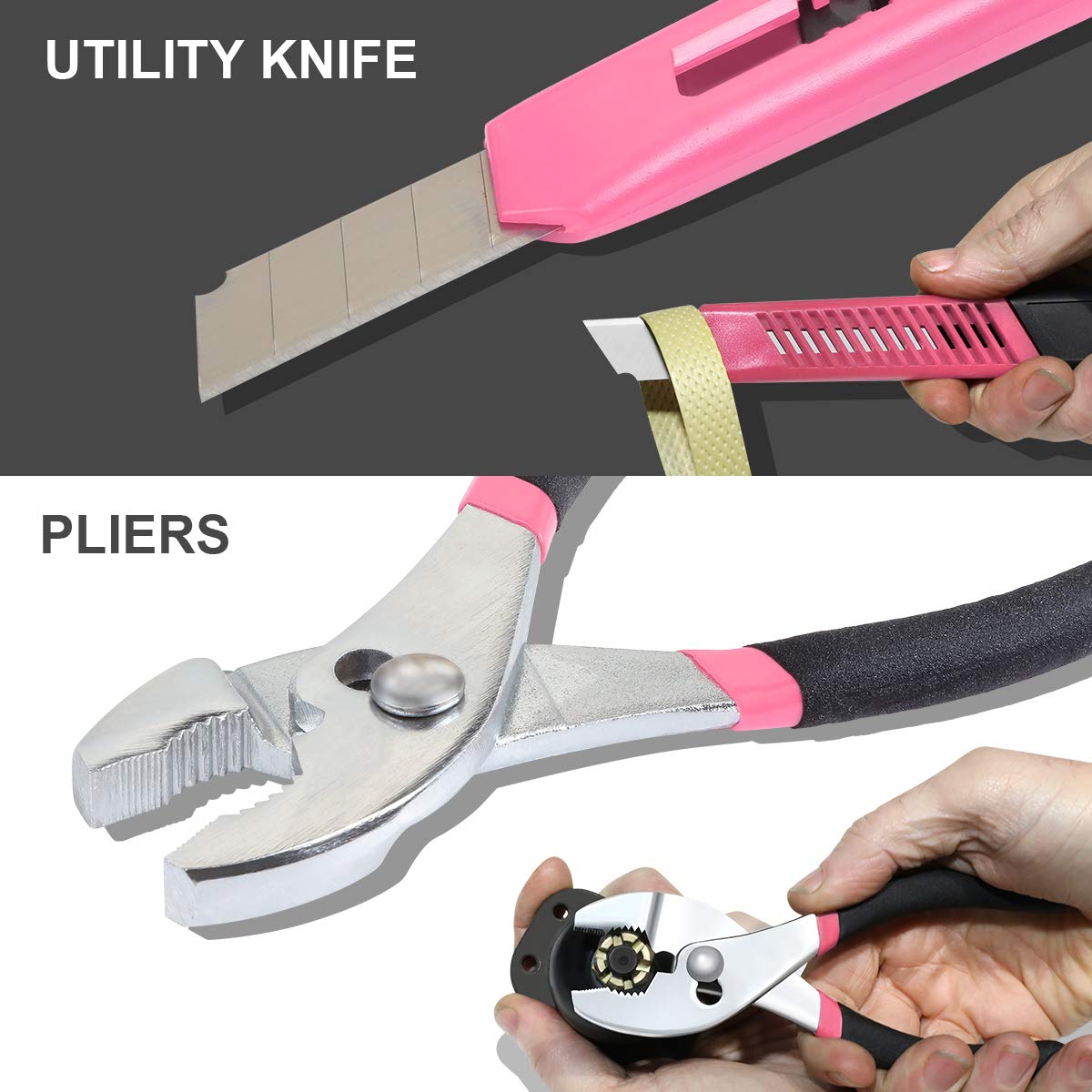 DNA MOTORING Pink 39 PCs Portable TooL Kit Household Hand Toolbox General Repair Screwdriver Pliers Hammer Hex (TOOLS-00009)