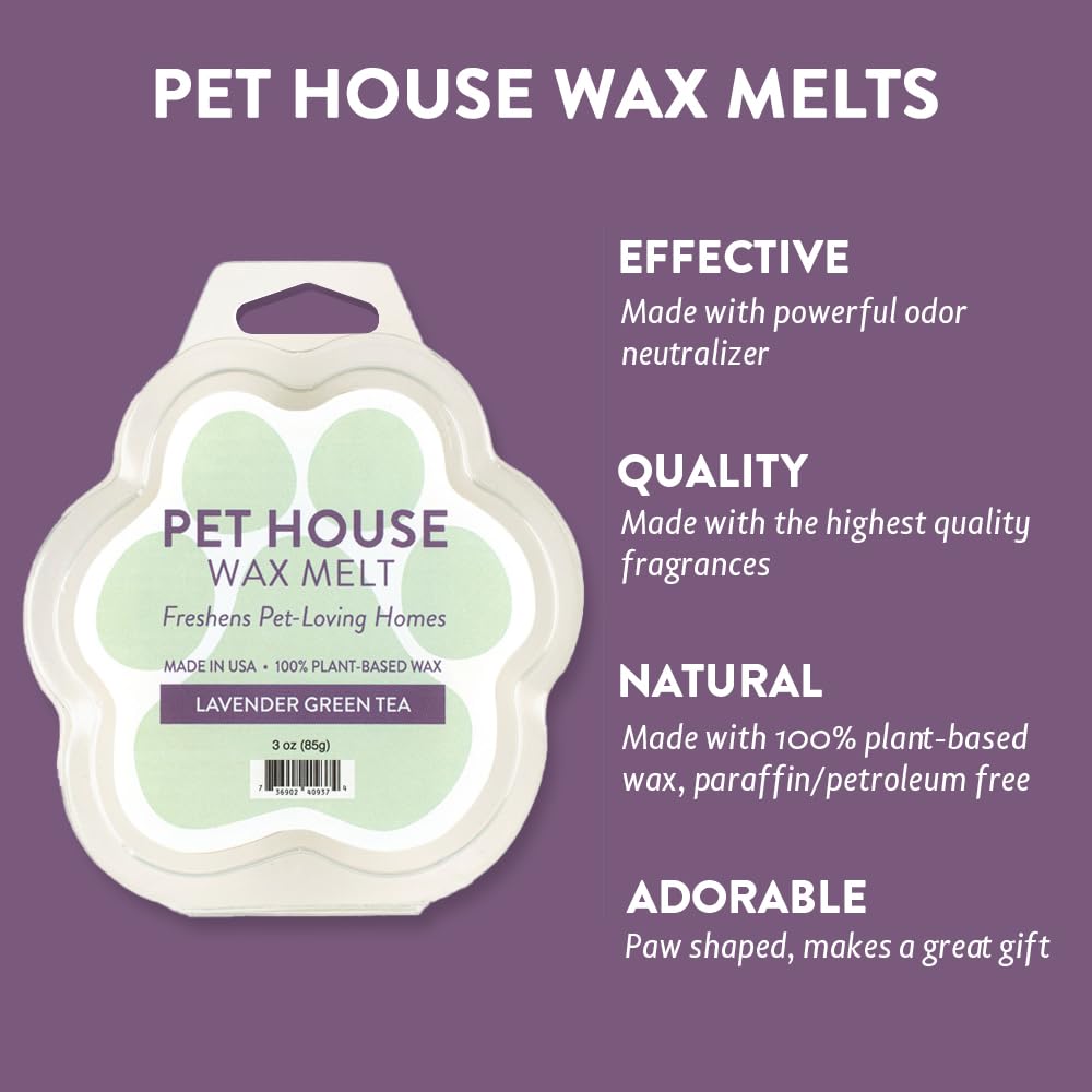 One Fur All 100% Natural Plant-Based Wax Melts, Pack of 2 by Pet House – Long Lasting Pet Odor Eliminating Wax Melts Non-Toxic, Dye-Free Unique, Made in USA - (Pack of 2, Lavender Green Tea)
