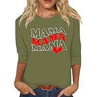 Mama Shirts for Women Cute Casual Mama Letter Printed 3/4 Sleeve Crew-Neck Loose Fit Womens Summer Tops 2024