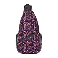 Purple Butterfly And Flowers Print Sling Bag Crossbody Sling Backpack Travel Hiking Chest Bags For Women Men