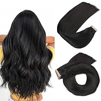ShowJarlly Tape Ins Hair Extensions Human Hair 20pcs 24 Inches Hair Extensions for White Women Invisible Seamless Tape in Extensions Human Hair Skin Weft Natural Black (1B#) 50g