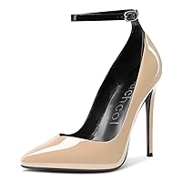 Aachcol Women Stiletto High Heel Pumps Slip-on Pointed Toe Ankle Strap Dress Shoes 5 Inch
