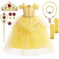 TOLOYE Princess Dress Up Clothes for Little Girls, Belle Costume Dress with Accessories for Birthday Party Cosplay Halloween