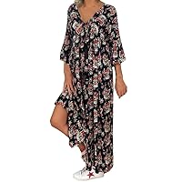 Summer Dresses for Women 2024 with Sleeves Stripes Floral, Print Maxi Sleeve Plus Dress Size Long Loose Ladies