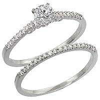 14k White Gold 2-Pc Diamond Engagement Ring Set 0.35 cttw Brilliant Cut Diamonds, 1/8 in. wide, size 9