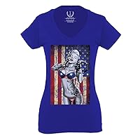 Marilyn Monroe Patriotic 4th of July American Flag Cool Graphic Hipster USA Stripes Summer for Women V Neck Fitted T Shirt