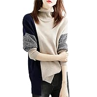 Long-Sleeved Autumn and Winter Loose Sweater Women's Thick Sweater Color Block Turtleneck Knitted Warm Sweater