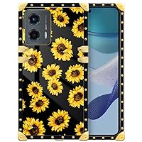 for Moto G 5G 2023 Case,Sunflower 002 Square Case with Luxury Elegant Design for Women Metal Decoration Corner Shockproof Protective Cover for Motorola Moto G 5G 2023