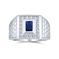 Personalized Geometric Brick Design Band Rectangle 2CT Emerald Cut CZ Simulated Blue Sapphire Gemstone Black Onyx Men's Engagement Ring Band For Men Customizable