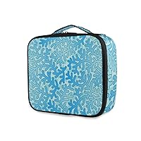ALAZA Makeup Case Aqua Blue Coral Cosmetic Bag Organizer Travel Portable Storage Toiletry Bag Makeup Train Case with Adjustable Dividers for Teens Girls Women