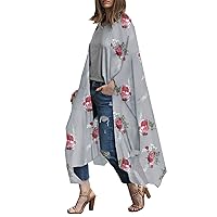 CASURESS Women's Sheer Chiffon Blouse Tops Kimono Cardigan Floral Loose Cover Ups Outwear Plus Size