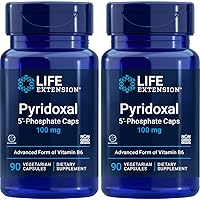 Life Extension Pyridoxal-5'-Phosphate Caps P5P 100 mg, 90 Veg Capsules (Pack of 2) - Advanced Vitamin B6 Supplement