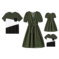 PATPAT Family Matching Outfits Boho Floral Print Square Neck Puff Sleeve Smocked Dress and Short Sleeve T-Shirts Matching Set