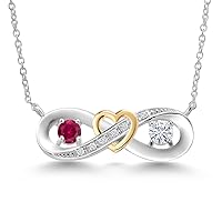 Gem Stone King 925 Silver and 10K Yellow Gold Heart Interlocking Infinity Pendant Lab Grown Diamond Round Red Created Ruby and White Moissanite Pendant Necklace (0.54 Cttw, with 18 Inch Chain)