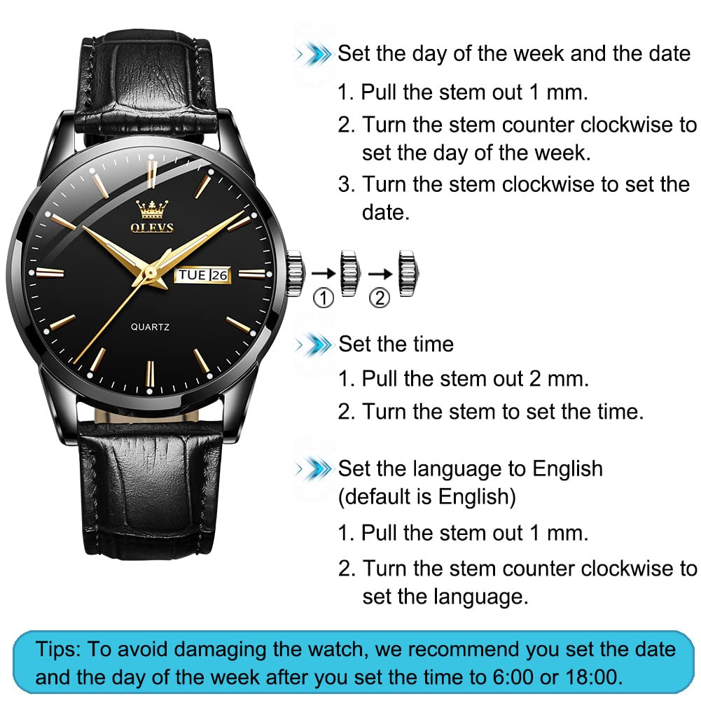 Men's Simple Watch with Day and Date, Stainless Steel Analog Quartz Watches for Men, Classic Luminous Hands Men's Dress Watches, Black/White/Blue Dial
