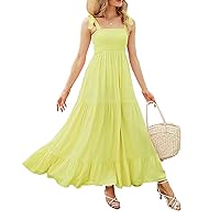 Women's Summer Boho Dresses, Tiered Ruffle Dresses Beach Long Dresses Smocked Long Sun Dress Midi Casual Maxi Dresses