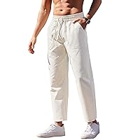 COOFANDY Mens Linen Casual Pants Lightweight Drawstring Beach Pants Elastic Waist Yoga Summer Trousers