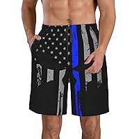 Blue Stripe Stars Skull Print Men's Beach Shorts Hawaiian Summer Holiday Casual Lightweight Quick-Dry Shorts