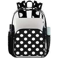 Black White Polka Dots Clear Backpack Heavy Duty Transparent Bookbag for Women Men See Through PVC Backpack for Security, Work, Sports, Stadium