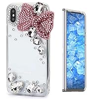 STENES Sparkle Case Compatible with Samsung Galaxy Z Fold 5 5G Case - Stylish - 3D Handmade Bling Bowknot Rhinestone Crystal Diamond Design Girls Women Cover - Pink