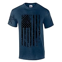Patriot Pride Men's Distressed American Flag Patriotic Short Sleeve T-Shirt Graphic Tee-Heather Navy-5xl