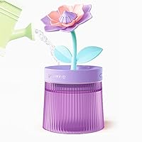 260ml Cute Bionic Watering Flower Desk Humidifiers,Personal Small Humidifiers Quiet Cool Mist 2 Modes Auto Off, Desktop Colorful Night Light Humidifier for Baby Bedroom Office (Purple)