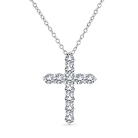 Bling Jewelry Bridal Exquisite Delicate Marquise and Baguette-Cut AAA Cubic Zirconia Religious Cross Pendant Necklace For Women Teens .925 Sterling Silver