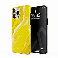 BURGA Phone Case Compatible with iPhone 14 PRO - Hybrid 2-Layer Hard Shell + Silicone Protective Case -Neon Yellow Marble Citrus Stone Summer Vibes Vivid Bright - Scratch-Resistant Shockproof Cover