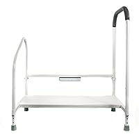 Step2Bed XL - Bedside Step Stool Bed Climbing Aid for Elderly & Handicapped – LED Light Guided Rails – Adjustable Height, Portable Fall Prevention Aid – Stainless Steel – 800 lb Capacity White