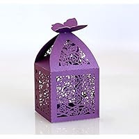 50 Pack Flower and Butterfly Laser Cut Wedding Candy Boxes Party Favor Boxes Small Gift Boxes for Wedding Bridal Shower Anniversary Birthday Party (Purple)