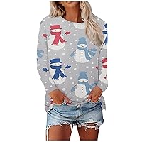 Women's Plus Size Fall Clothes Casual Long Sleeve Christmas Print Round Neck Pullover Top Blouse Sweaters, S-3XL