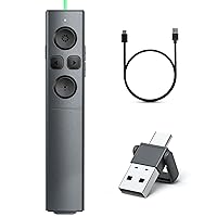 2 in 1 USB Type C Presentation Clicker with Green Light Pointer, Rechargeable Presentation Clicker Wireless Presenter Remote Clicker, 2.4GHz Clicker for Powerpoint Presentations, Google Slide Advancer