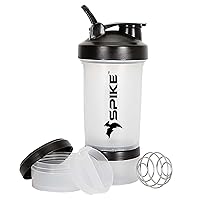 Pro Protein Shaker Bottle with Protein Holder Cup for Protein Mix, Cycling, Gym Water Bottle with Stainless Steel Ball 500 ml (Pro Clear)