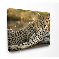 Stupell Industries Home Decor Collection Cheetah Family Mother with Cub Stretched Canvas Wall Art, Multi-Colored, 16 x 20